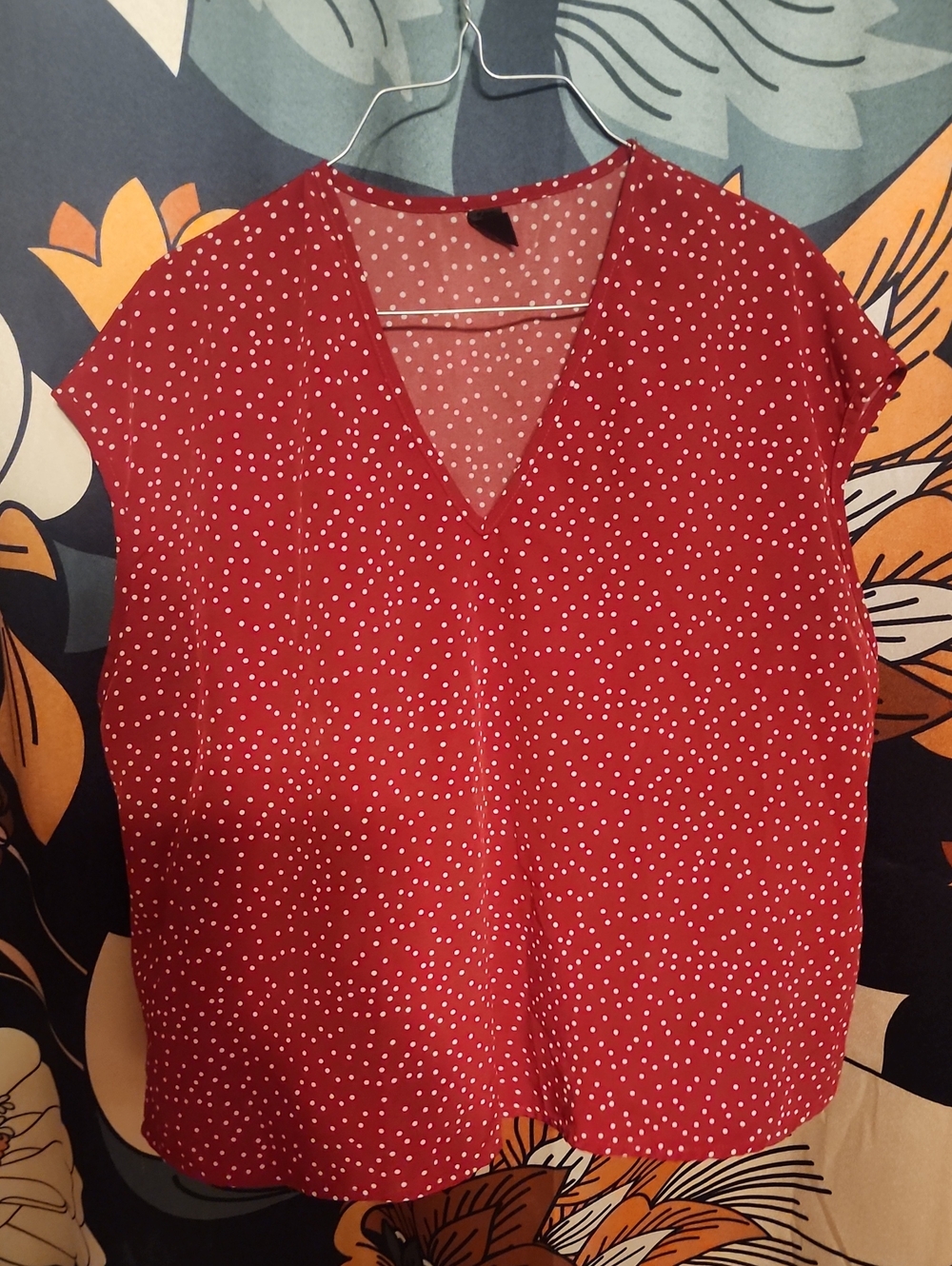 SHEIN Red Polka Dot V-Neck Cap Sleeve Blouse